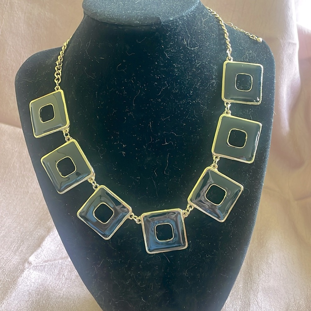 Gold Black Enamel Squares Chocker